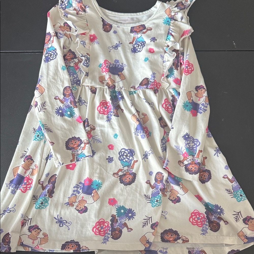 Disney Cream and Purple Cartoon Print Kids Dress